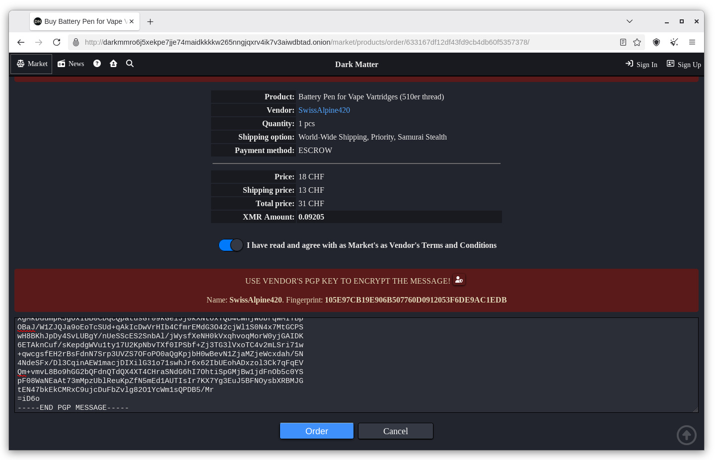 Dark Matter Onion Service