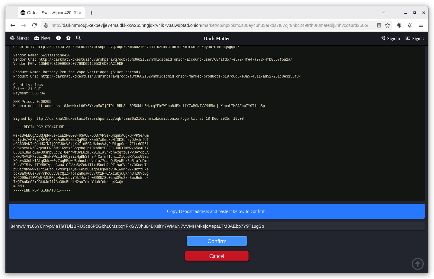 Dark Matter Onion Service