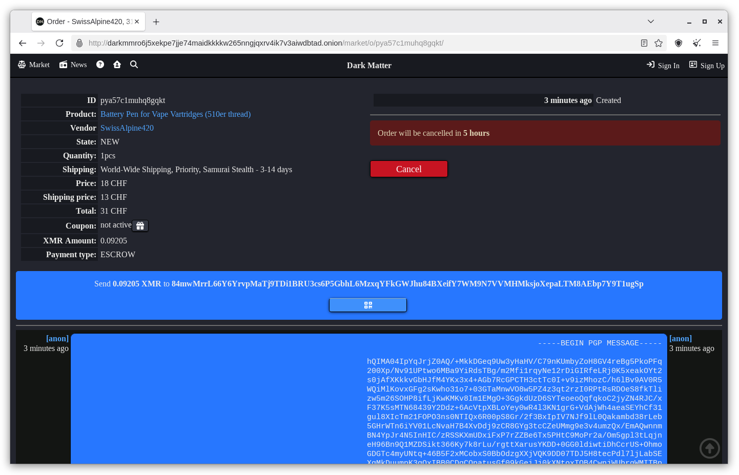 Dark Matter Onion Service