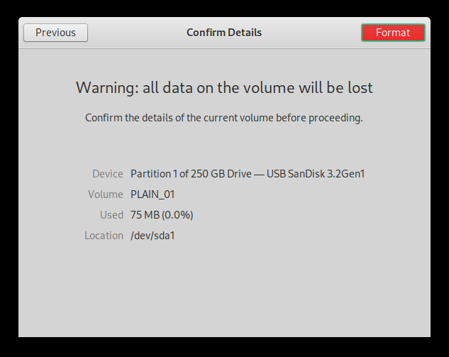 Gnome disk utility screen shot