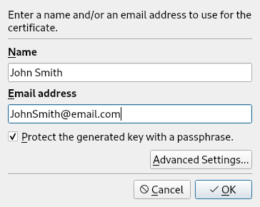 screenshot of kleopatra running in debian 12