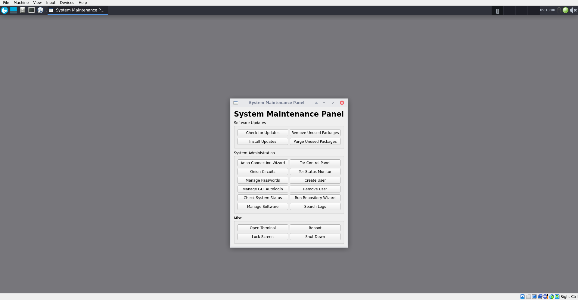 screen shot of whonix running in virtualbox